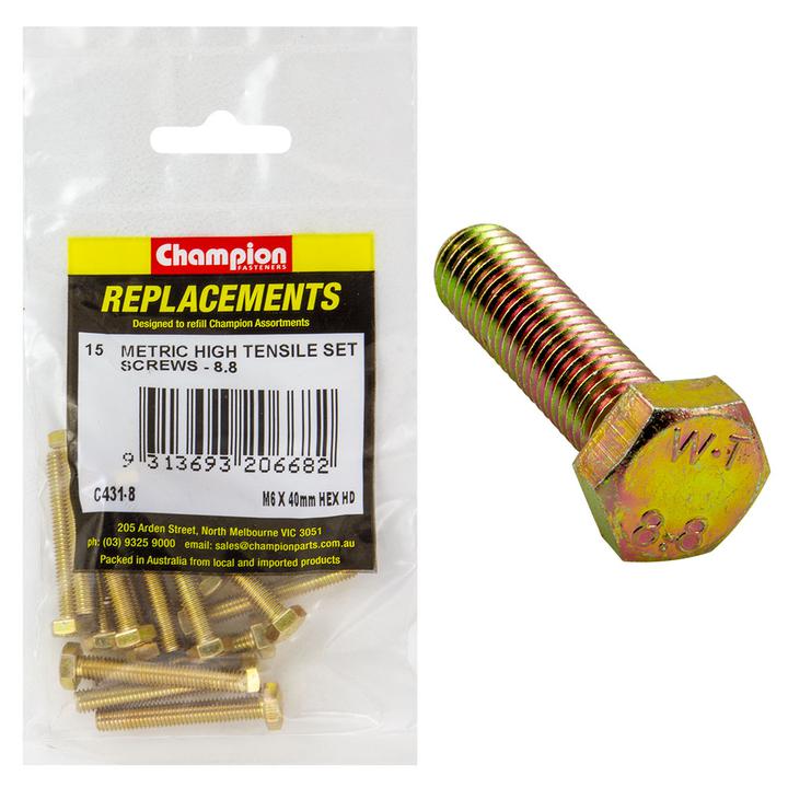 Champion Hex Screw Set HT M6 x 40mm 15Pk C431-8