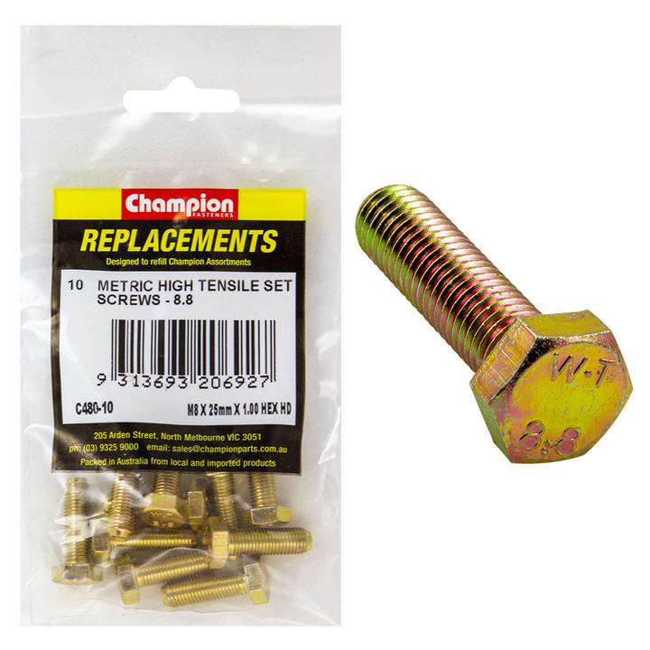 Champion Hex Screw Set HT M8 x 25 x 1.00mm 10Pk C480-10