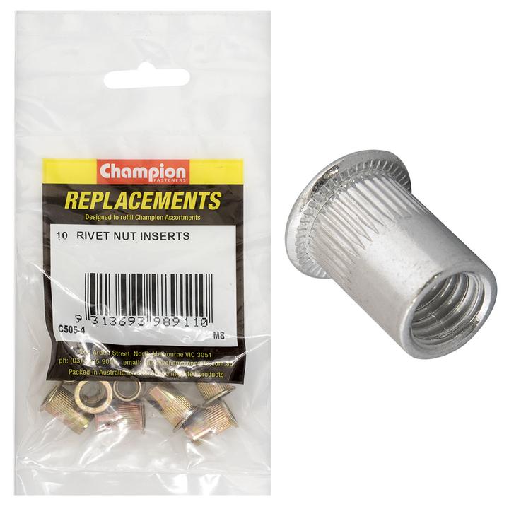 Champion Rivet Nut Insert Steel M8 x 1.25mm 10Pk C505-4