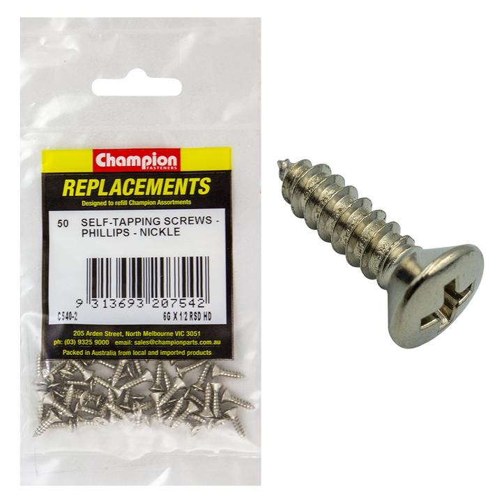 Champion Screw Self Tapp Raised Head Phillips 3.5 x 13mm 50Pk C540-2