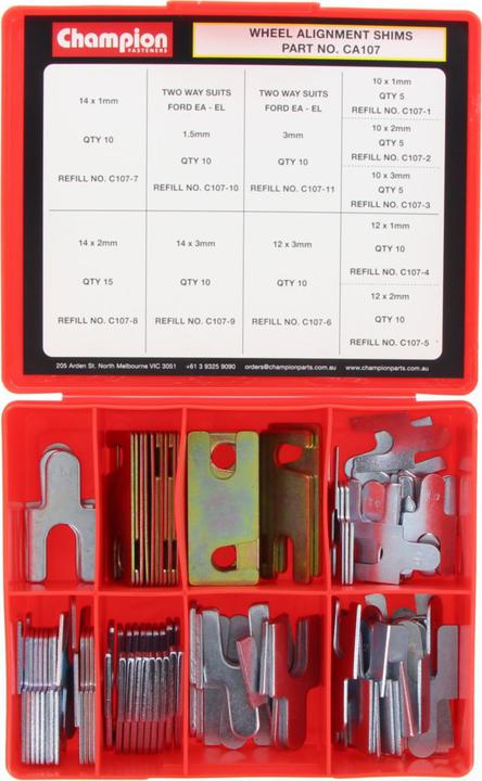 Champion Front Alignment Multifit Shim Assortment Pack Metric 11 Sizes 100Pk CA107