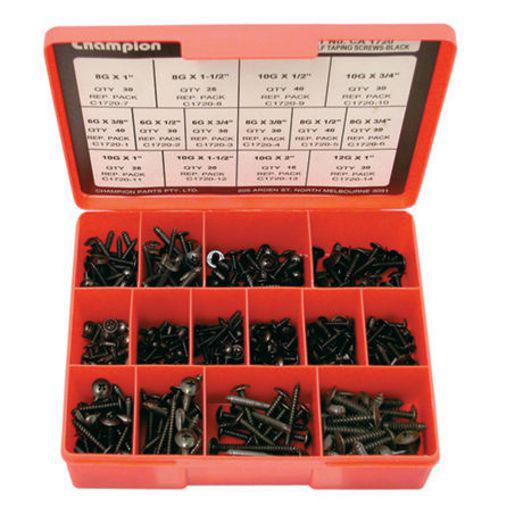 Champion Screw Self Tapp Black Mushroom Head Phillips Assortment Pack Metric 14 Sizes 415Pk CA1720