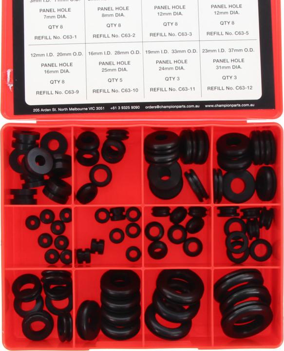 Champion Electrical Rubber Wiring Grommet Assortment Pack Metric 12 Sizes 83Pk CA63