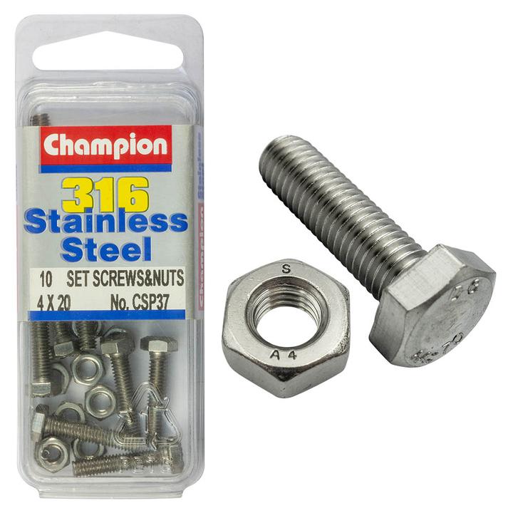 Champion Hex Nut & Screw Set M4x20mm & M4x0.7mm 20Pk CSP37