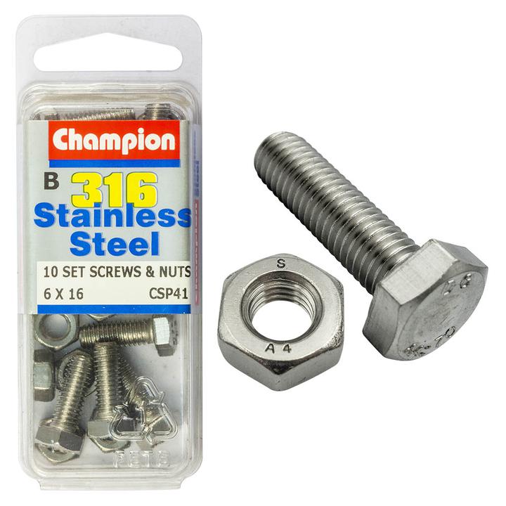 Champion Hex Nut & Screw Set M6x16mm & M6x1.00mm 20Pk CSP41