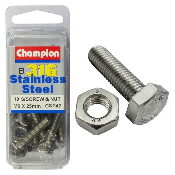 Champion Hex Nut & Screw Set M6x25mm & M6x1.00mm 20Pk CSP42