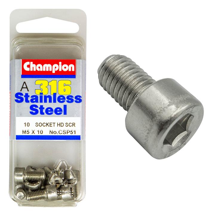 Champion Cap Screw Socket Head Stainless M5 x 10mm 10Pk CSP51