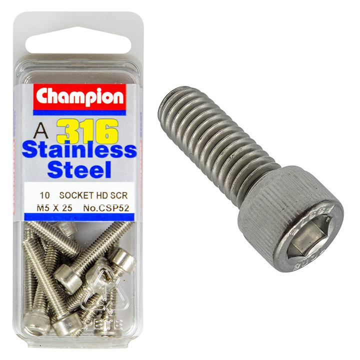 Champion Cap Screw Socket Head Stainless M5 x 25mm 10Pk CSP52
