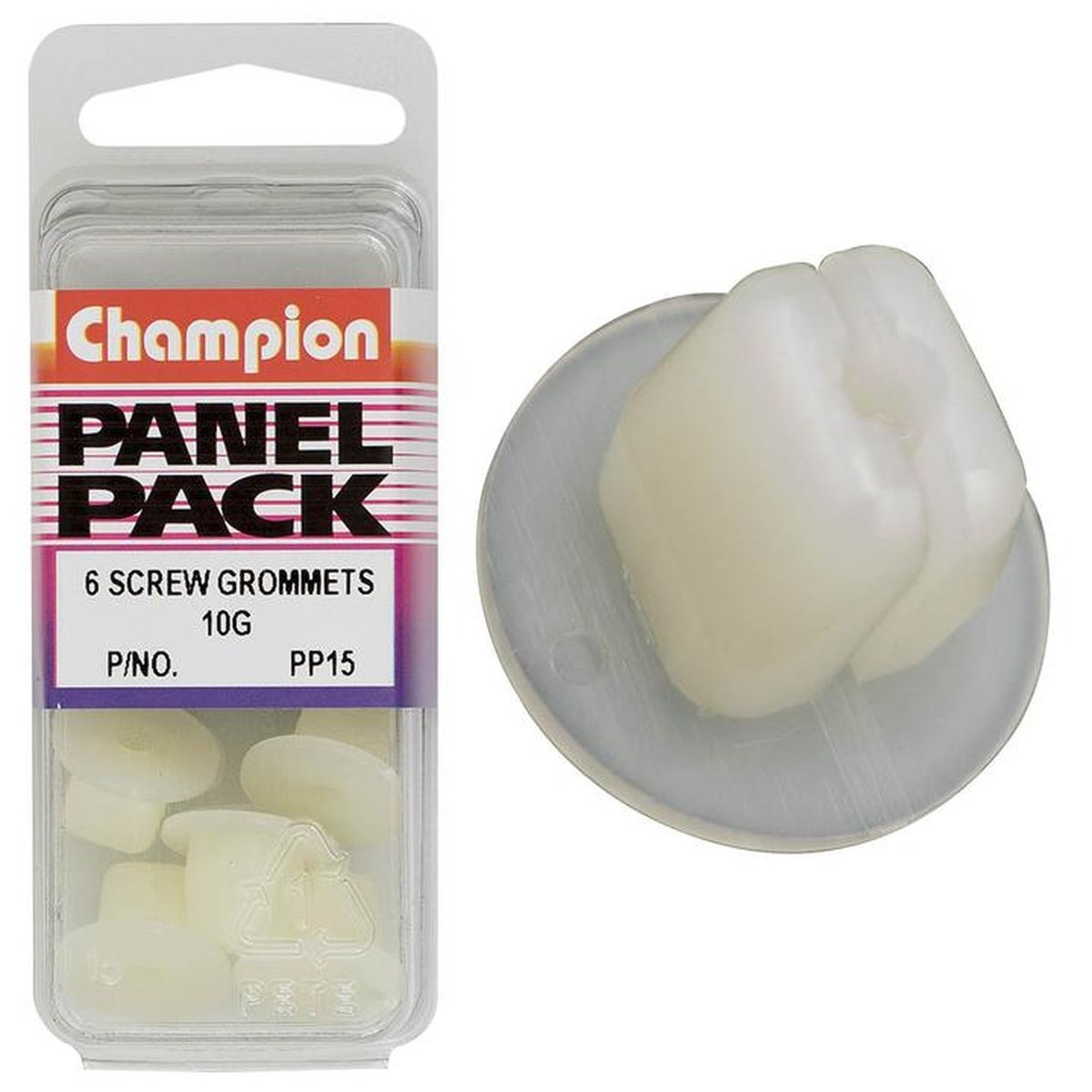 Champion Screw Grommet White 4.8mm Screw Size 8x8mm Hole 17mm Head 6Pk PP15