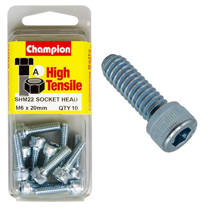 Champion Cap Screw Socket Head HT M6 x 20mm 10Pk SHM22