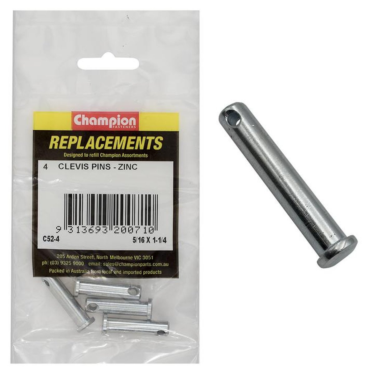 Champion Fasteners 5/16" X 1-1/4"-Zinc Plated Clevis Pins C52-4