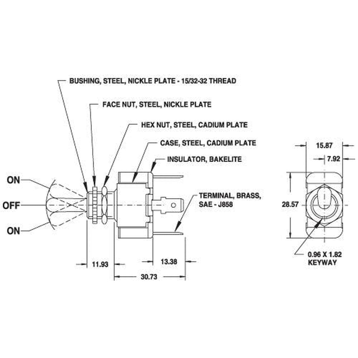 Cole Hersee Toggle Switch SPDT On/Off/On Blade Terminals (Pack of 1) 55016BL