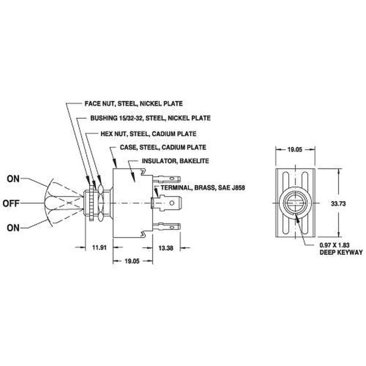 Cole Hersee Toggle Switch DPDT On/Off/On Blade Terminals (Pack of 1) 55019BL