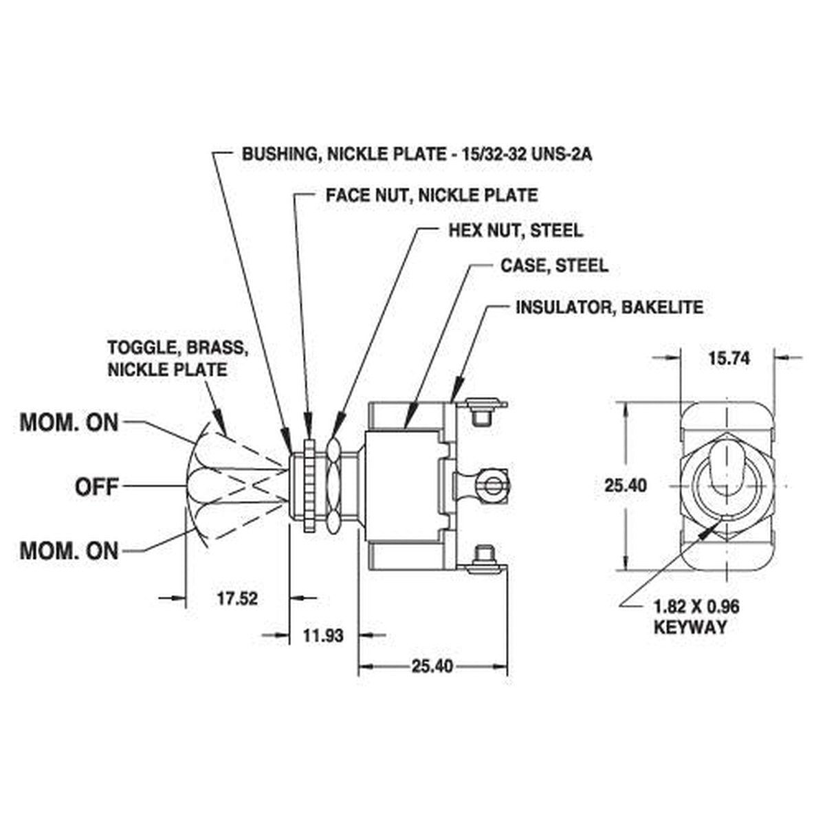 Cole Hersee Toggle Switch MOM On/Off/MOM On SPDT Rated 25A 12V (Pack of 1) 55021BL