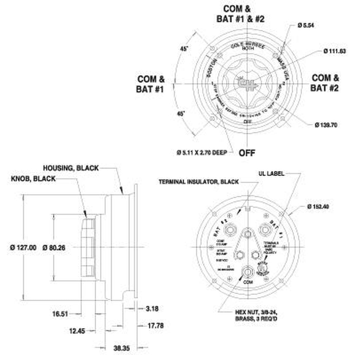 Cole Hersee Dual Battery Switch Selector Master Disconnect (Pack of 1) M750BL