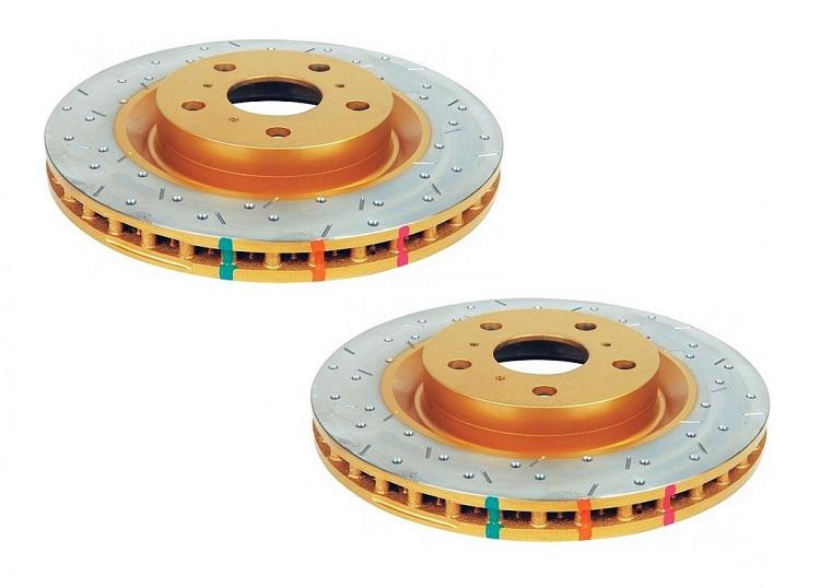 DBA T3 5000 Drilled Dimpled 2Pc Brake Rotor Pair 390mm Front DBA53002SLVXD
