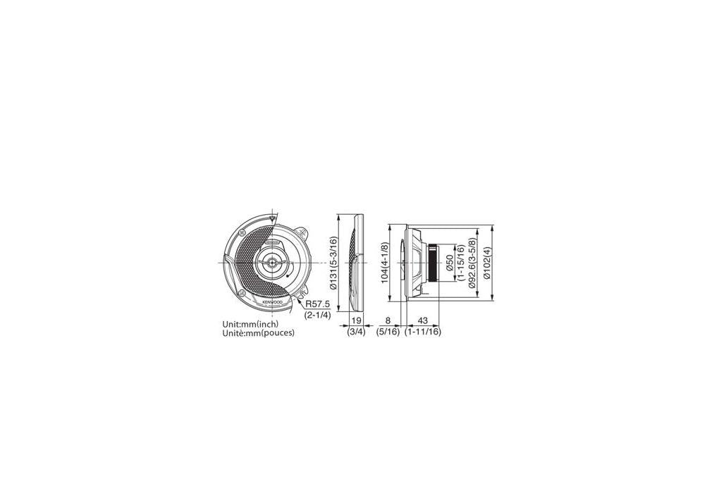 Kenwood Speaker Round 100mm (4in) 2 Way 210 Watts KFC-E1065SB