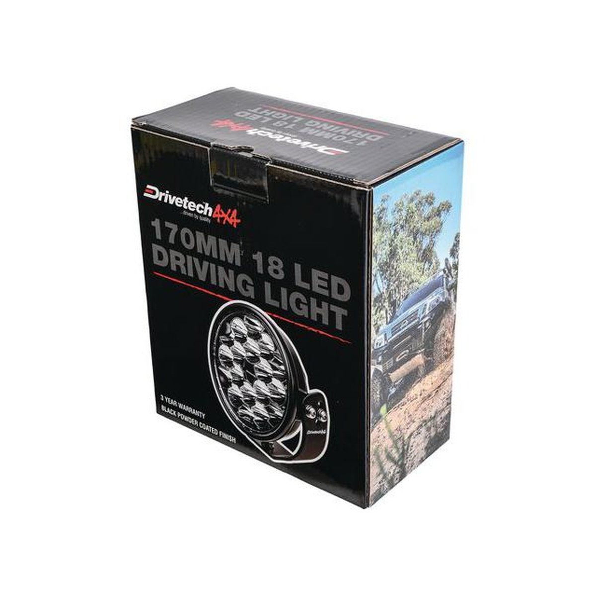Drivetech 4X4 170mm Round LED Driving Light Black DT-DR170