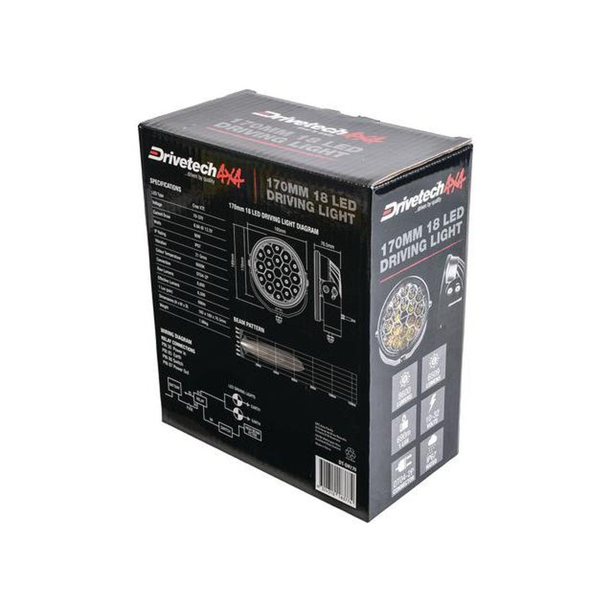 Drivetech 4X4 170mm Round LED Driving Light Black DT-DR170
