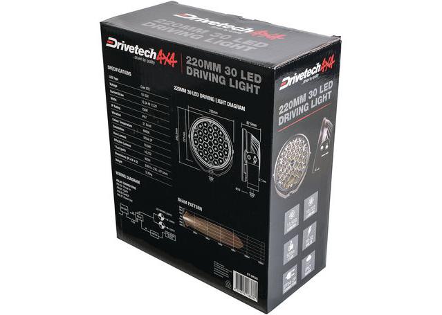 Drivetech 4X4 220mm Round LED Driving Light Black DT-DR220