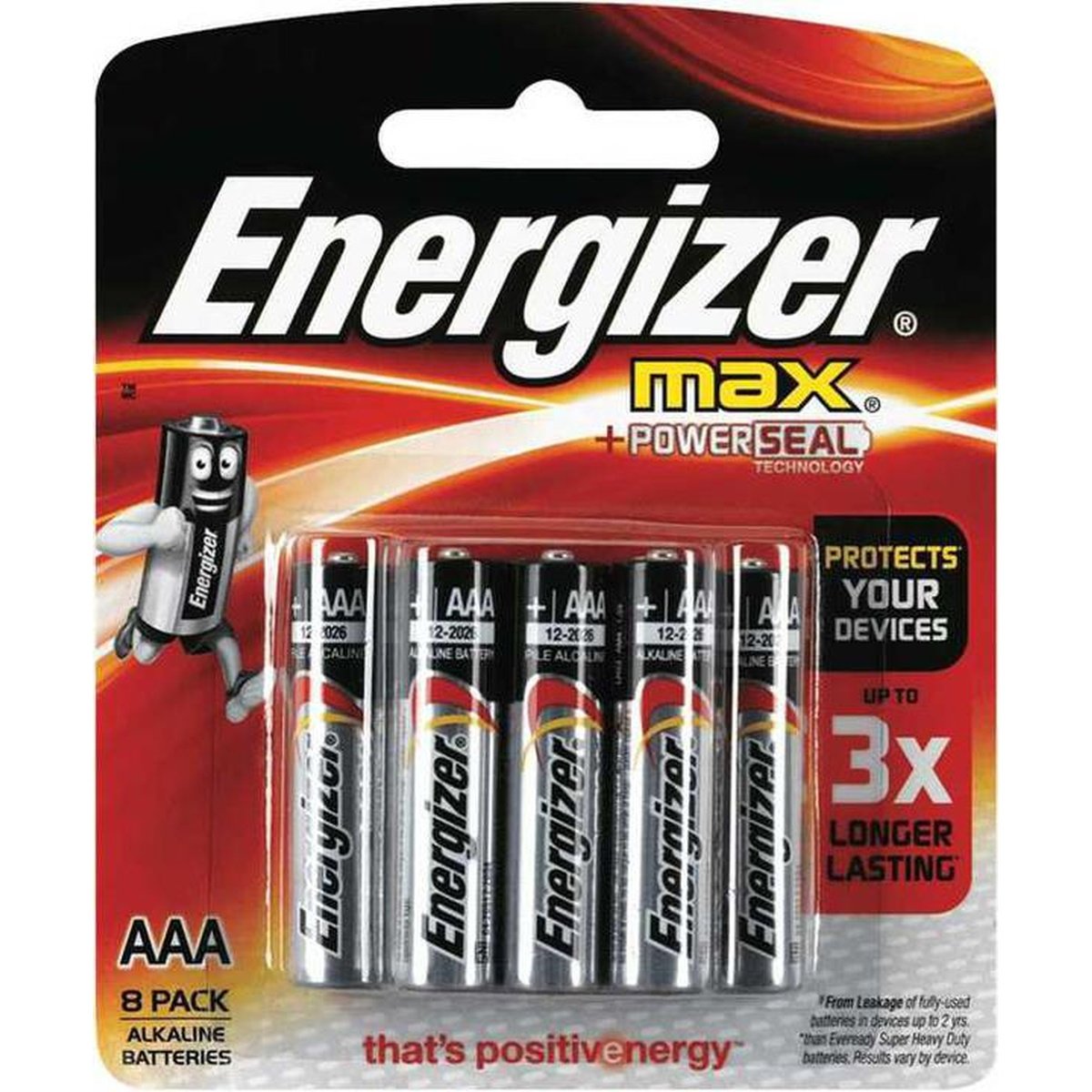 Energizer Max Alkaline AAA Batteries 8 Pack E92BP8T