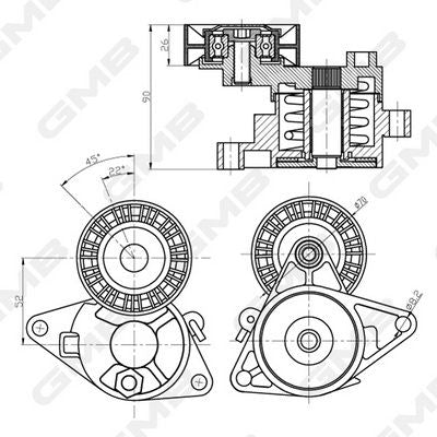 GMB Belt Tensioner V-Ribbed Belt GAT20340