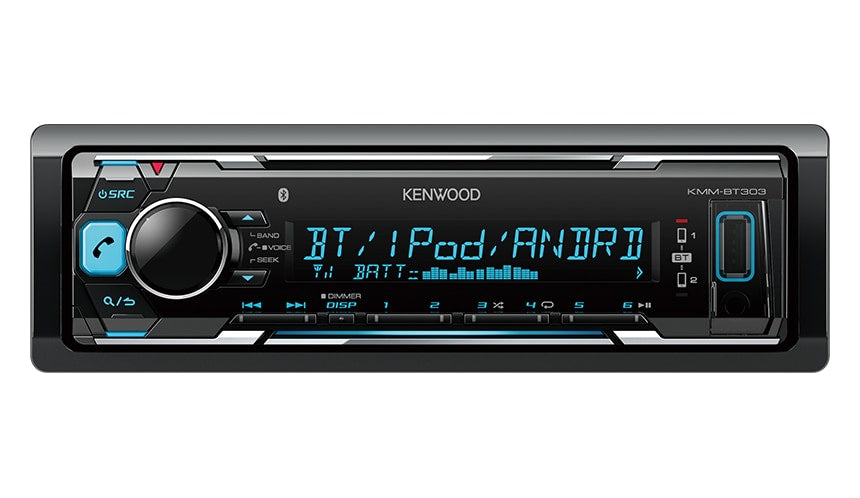 Kenwood Head Unit 1 Din Bluetooth Dual Phone, USB 2 x Pre Outs 4 Channels at 50 Watts per channel built-in Amp---KMM-BT303SB KMM-BT303SB