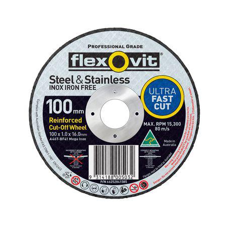 Flexovit Mega Inox Ultra Thin Reinforced Cut Off Wheel S/S A46T 100x1x16mm 66252841585