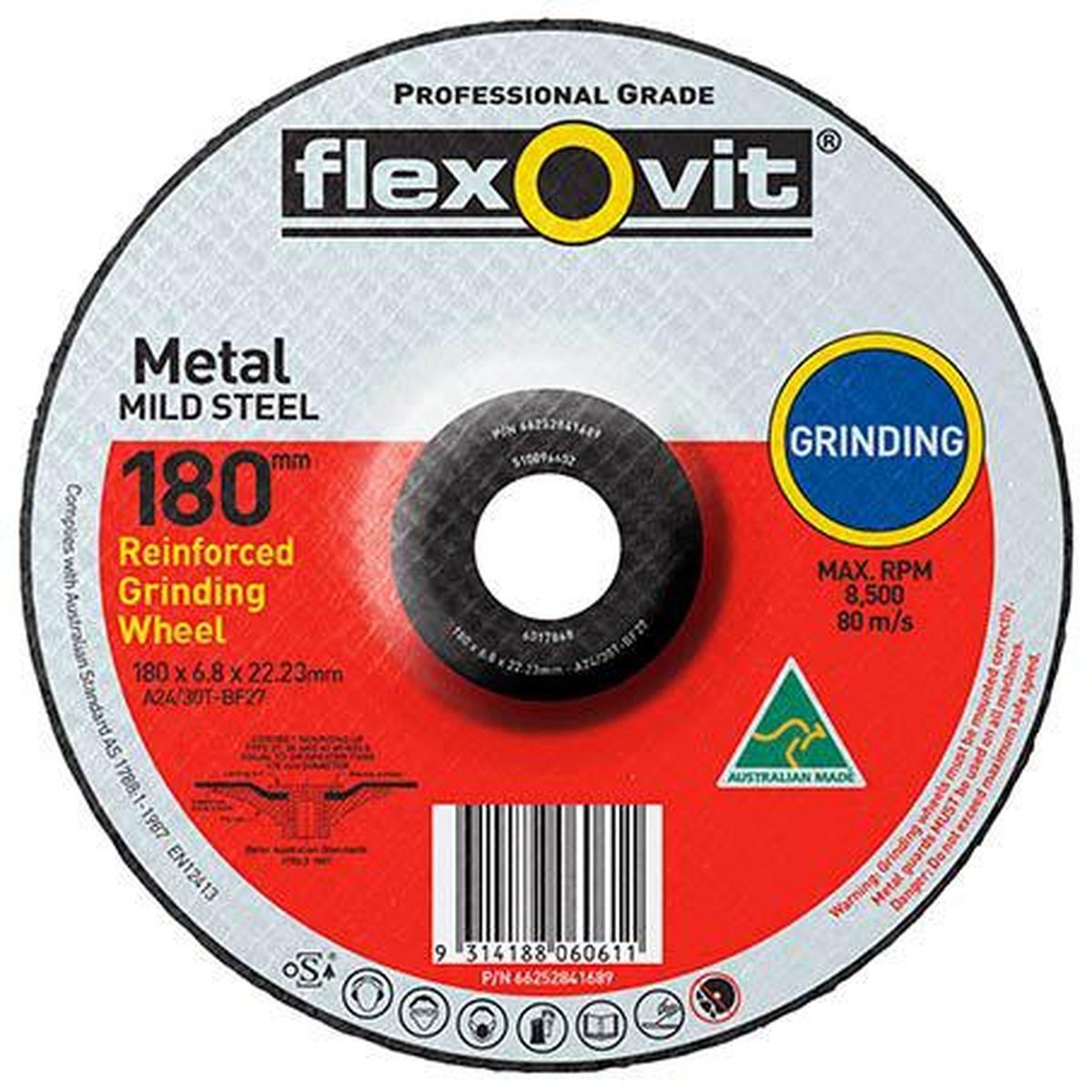 Flexovit Depressed Centre Grinding Disc 178x6.8x22mm 66252841689