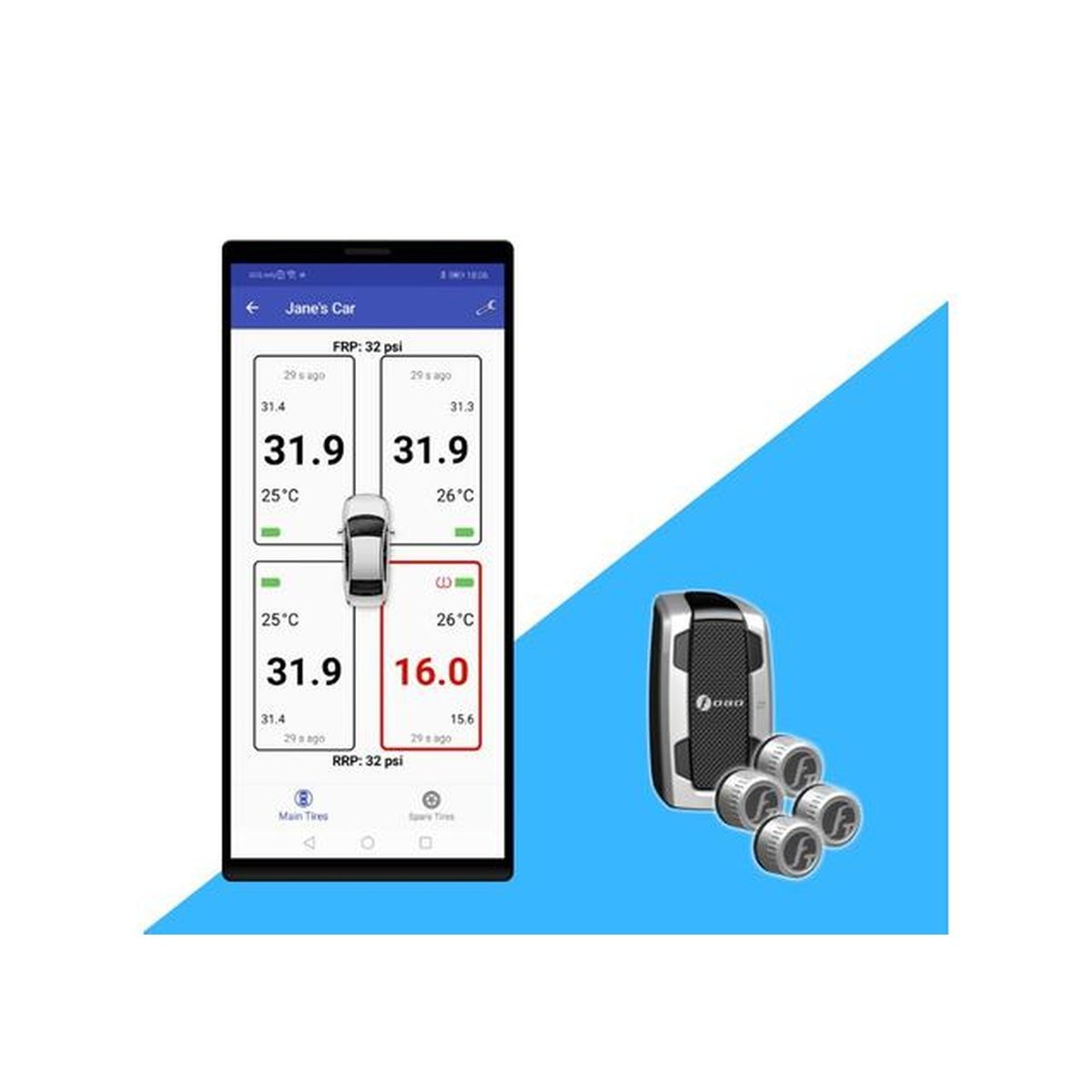 Fobo Tyre 2 Bluetooth Wireless Tyre Pressure Monitoring System 800kPa (116psi) TPMS