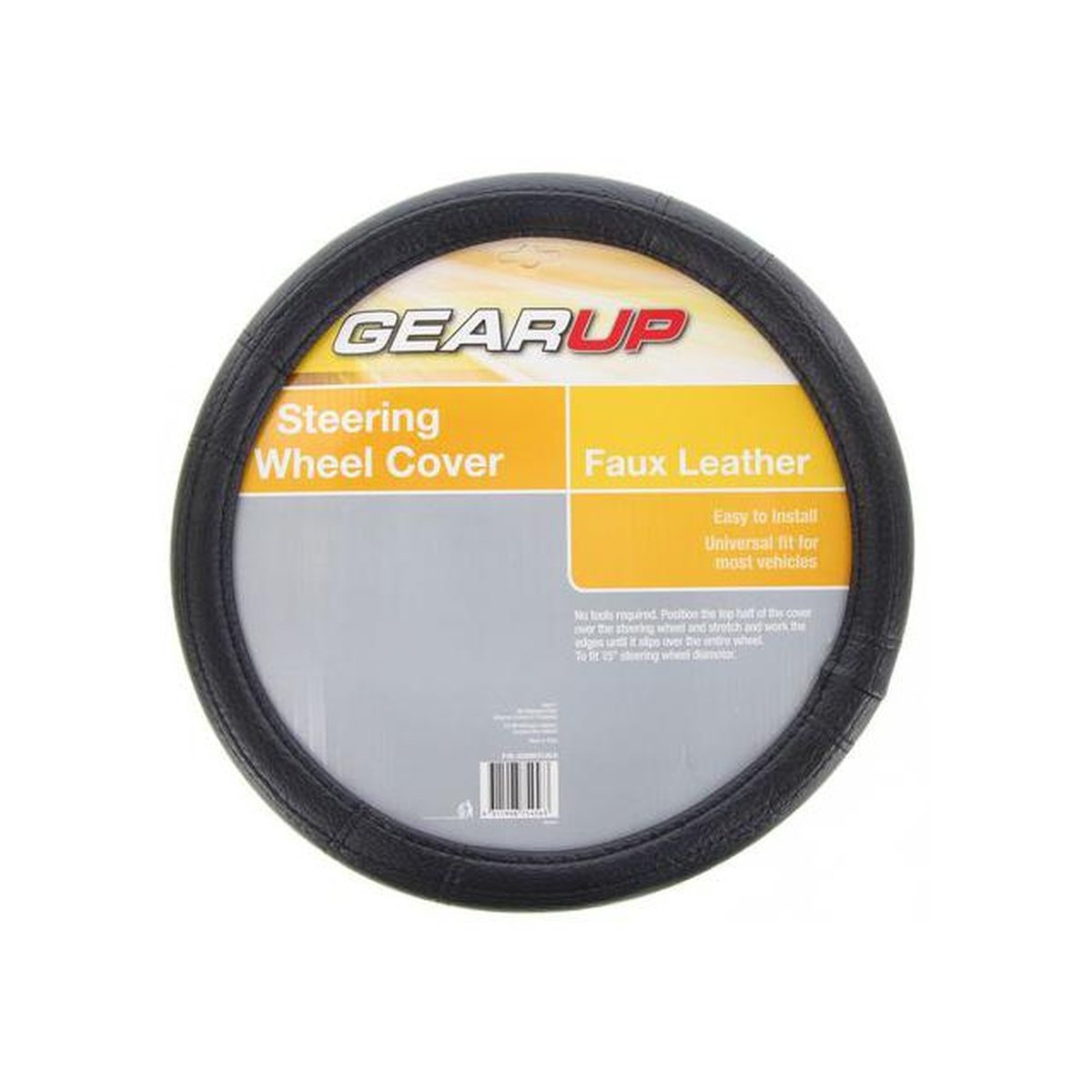 Gearup Steering Wheel Cover 15" Faux Leather Black GUSWCFLBLK