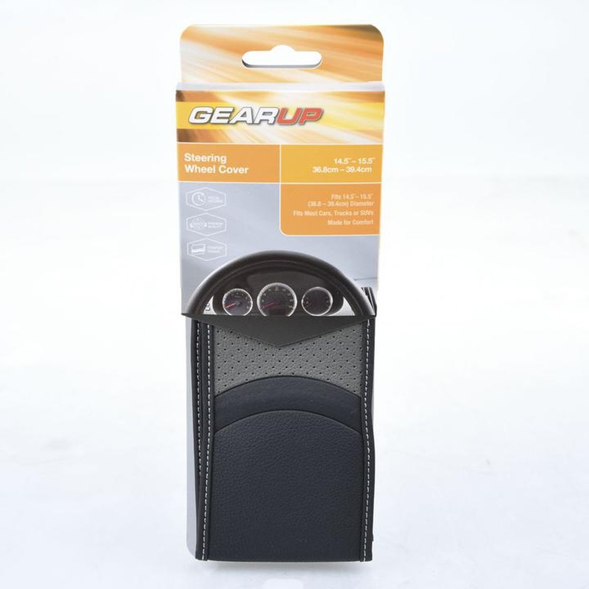 Gearup Steering Wheel Cover 36.8 x 39.4cm - Two Tone Black & Grey GUSWCFLLG