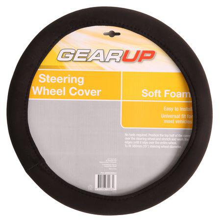 Gearup Steering Wheel Cover 15" Soft Foam Black GUSWCMFBLK