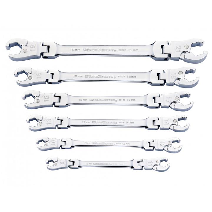 GearWrench Wrench Set Flex Flare Nut Ratcheting Tray MET 6Pc