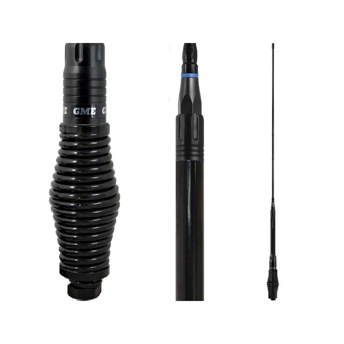 GME UHF CB Spring Base Heavy Duty Ground Independent Antenna 6.6dB 640mm w/ Elevated Feed Head Black AE4018BK1