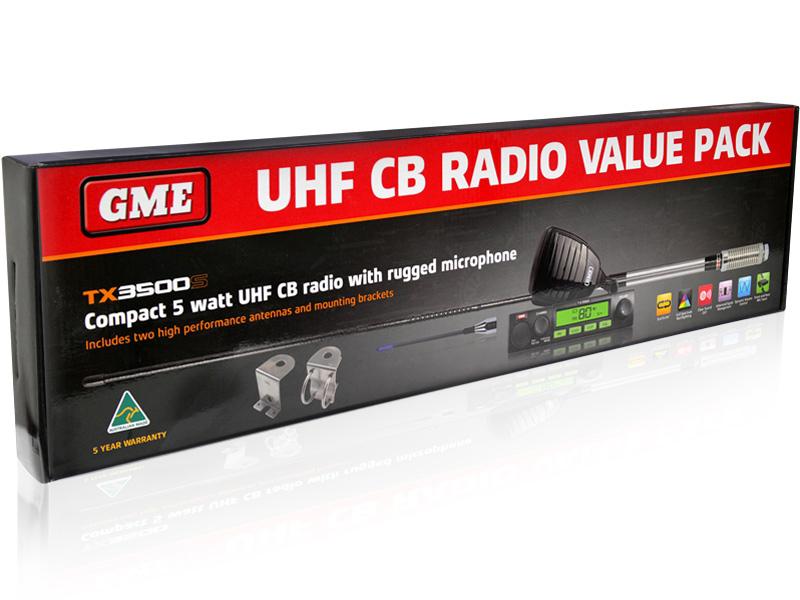 GME Compact Two Way UHF CB Radio 5W 80CH Value Pack TX3500SVP