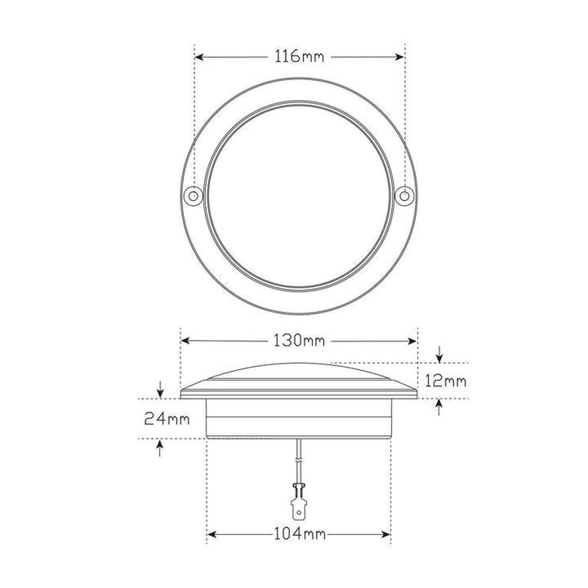 LED Autolamps Indicator Lamp Amber Round 130mm 12V 102A