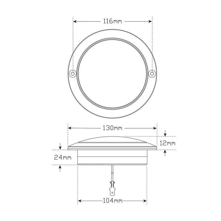 LED Autolamps Indicator Lamp Amber Round 130mm 12-24V 102AM