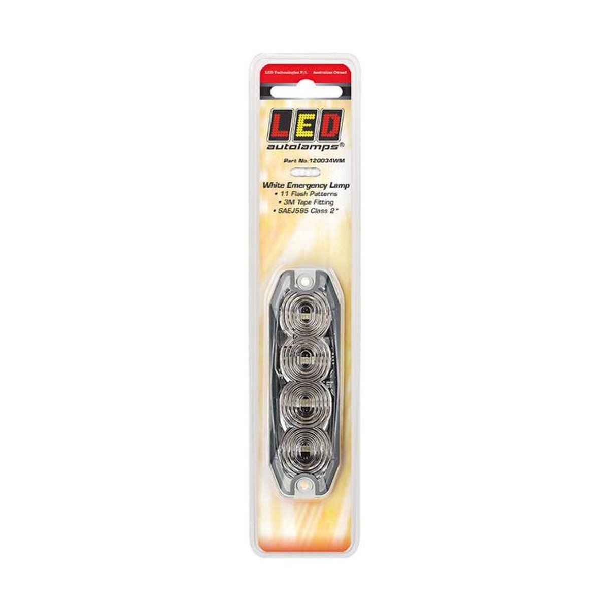 LED Autolamps White Emergency Lamp SAE J595 Class 1 98mm  with Tape Fitting 120034WM