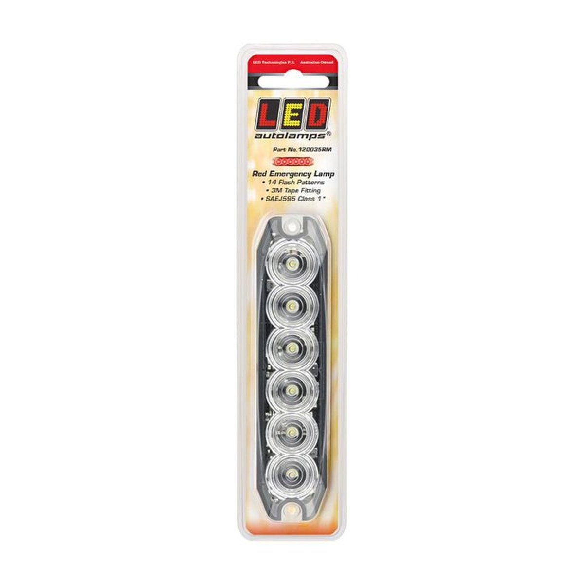 LED Autolamps Red Emergency Lamp SAE J595 Class 1 131mm with Tape Fitting 120035RM