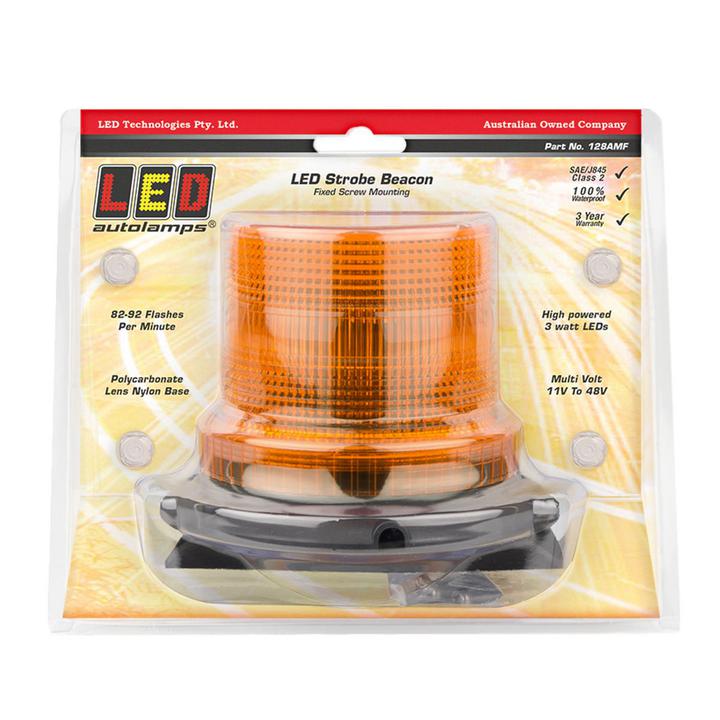 LED Autolamps Beacon Light LED Amber IP67 11/48V Fixed Mount 128AMF