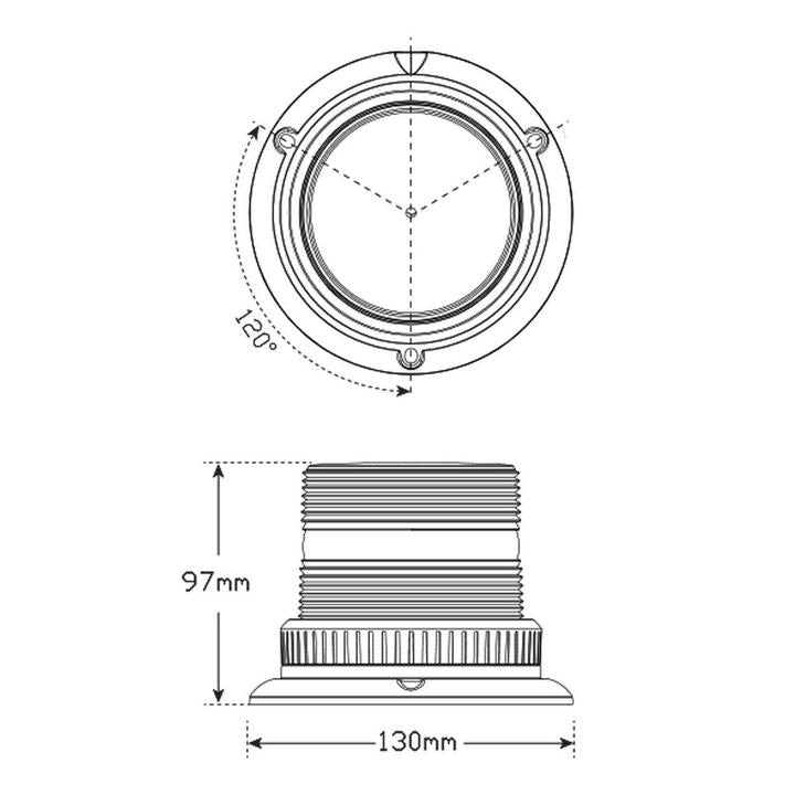 LED Autolamps Beacon Light LED Amber IP67 11/48V Fixed Mount 128AMF