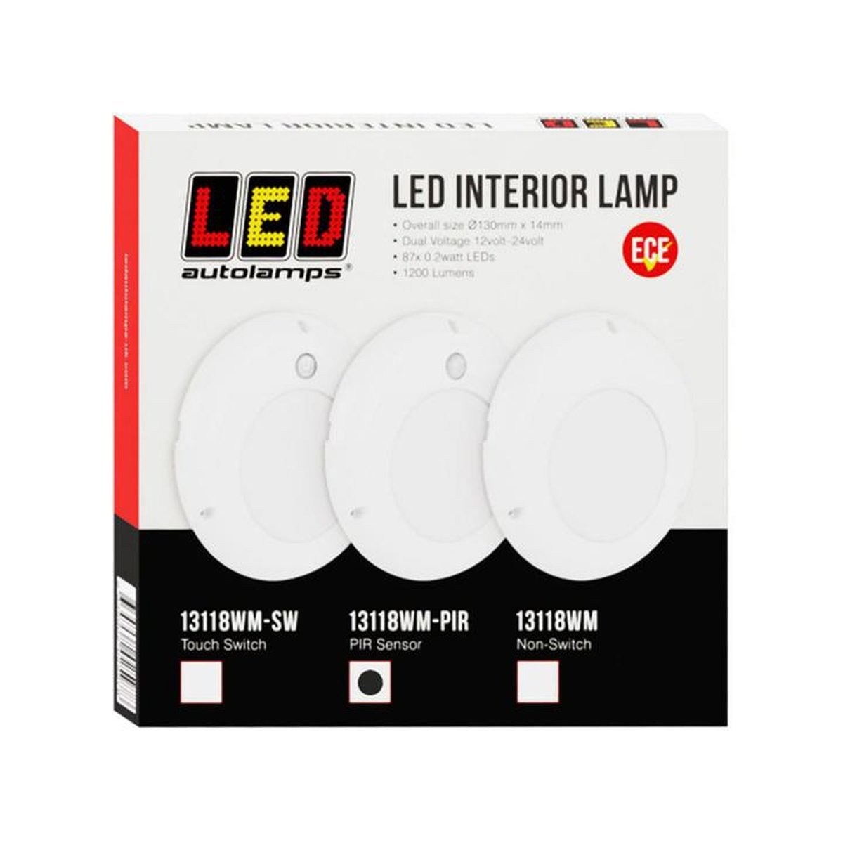 LED Autolamps Large Interior/Exterior Lamp with Aluminium Base and PIR Sensor White Round 750 Effective Lumens 131mm 10-30V 13118WM-PIR