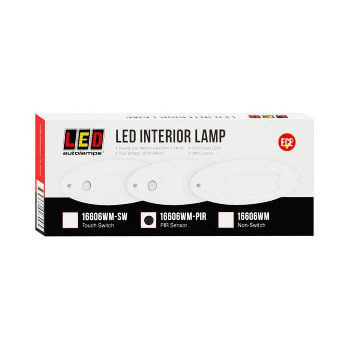 LED Autolamps Small Interior/Exterior Lamp with Aluminium Base and PIR Sensor White Oval 240 Effective Lumens 166mm 10-30V 16606WM-PIR