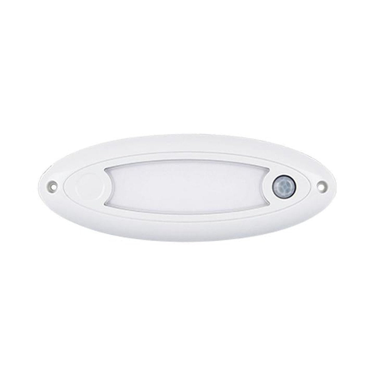 LED Autolamps Small Interior/Exterior Lamp with Aluminium Base and PIR Sensor White Oval 240 Effective Lumens 166mm 10-30V 16606WM-PIR