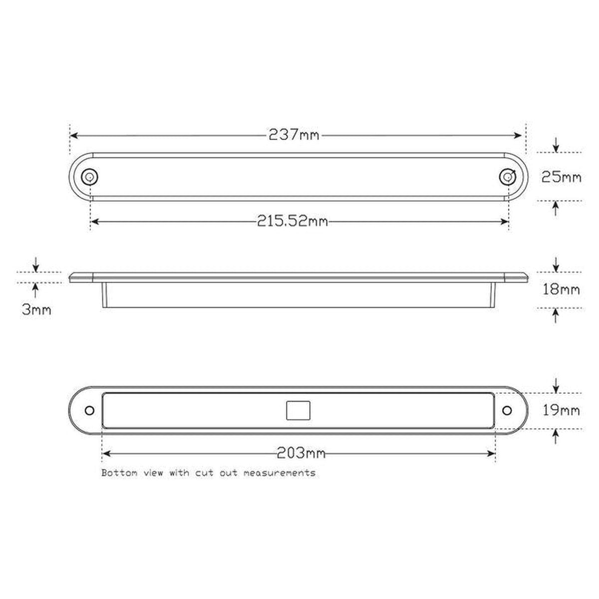 LED Autolamps Indicator Strip Lamp Sequential Clear 237 x 25mm 12V 235CSEQ-2