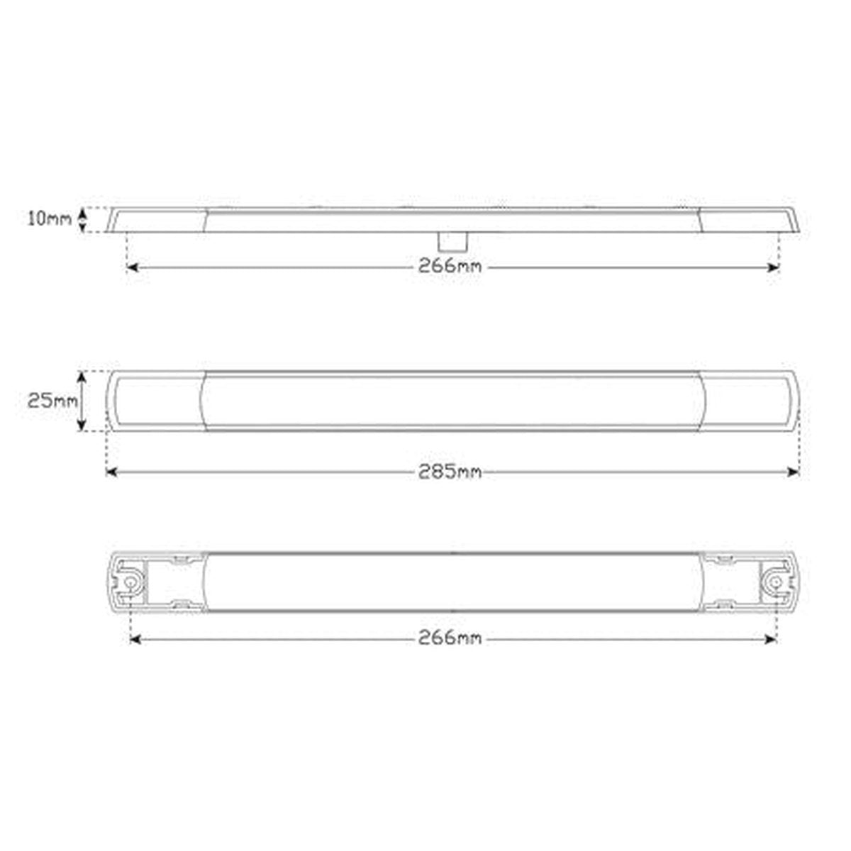 LED Autolamps Slimline/Low Profile Reverse 24-LED Lamp 12V w/Black End Caps 285x25mm 285BW12