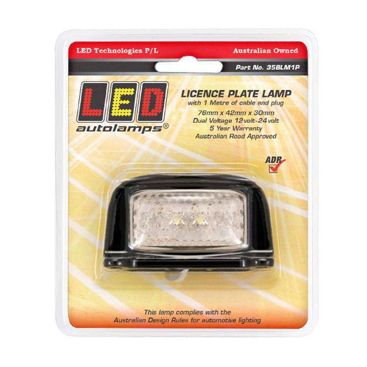 LED Autolamps Licence Plate Lamp with Black Bracket and 1M Cable 76x41x27mm 12-24V 35BLM1P