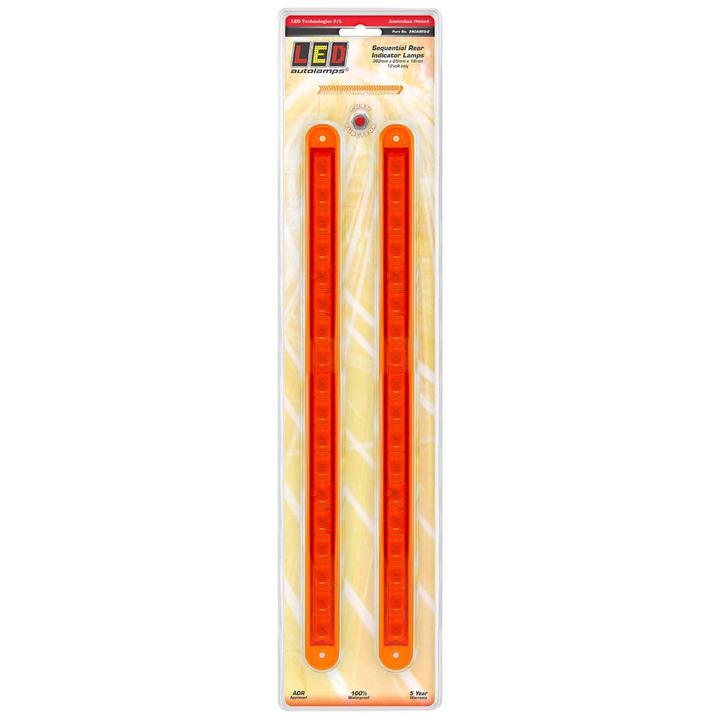 LED Autolamps Indicator Strip Lamp Sequential Amber 380 x 25mm 12V 380ASEQ-2