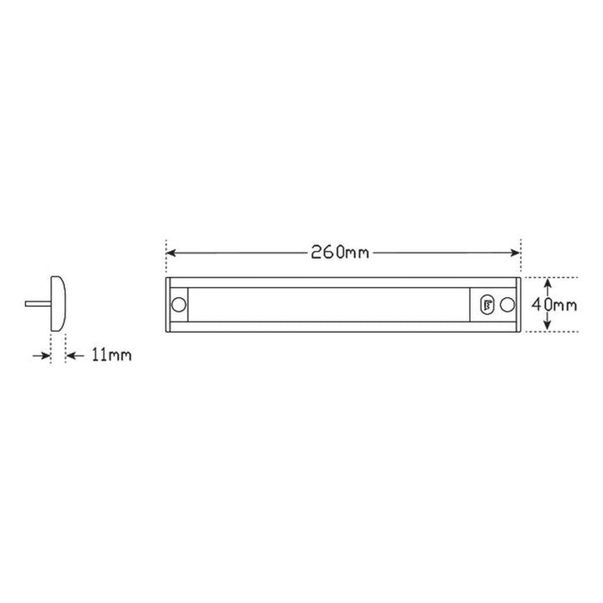 LED Autolamps Interior Strip Lamp with Touch Sensor Switch (MCU Circuitry) and Black Base 260 x 40mm 12V 40260MCU